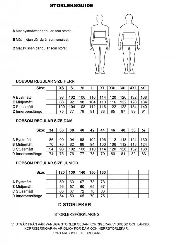 Dobsom Storleksguide